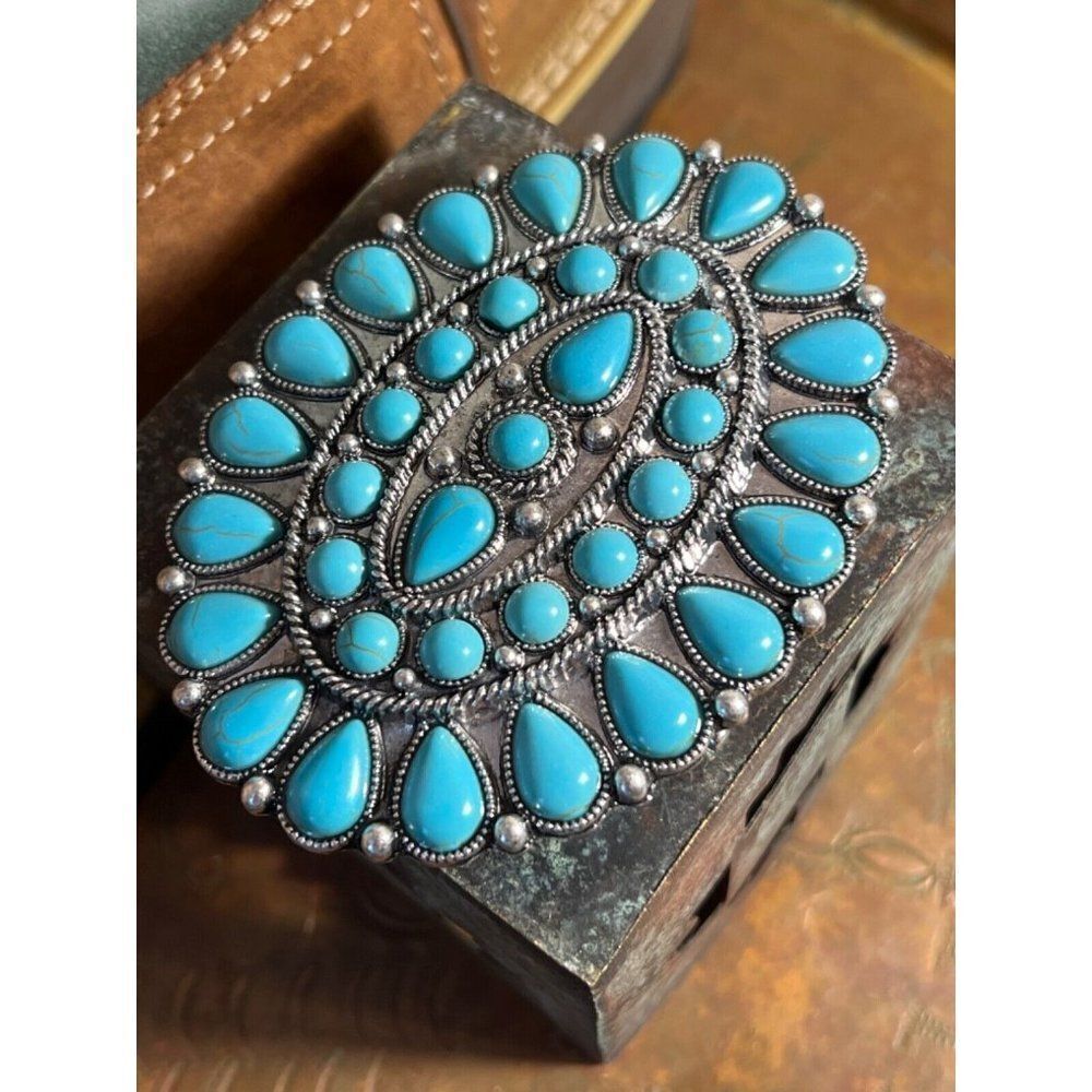 TURQUOISE CONCH WESTERN SILVER BELT ADJUSTABLE BUCKLE MEN WOMEN Father’s Day dad - Picture 9 of 10